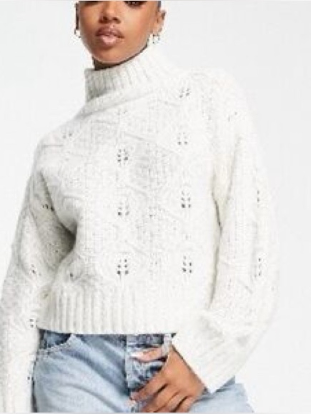 Asos Cream Cable Knit Turtleneck Sweater size 6